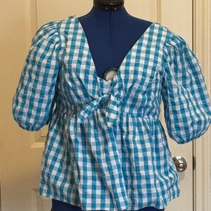 Lilly Pulitzer Blue and White Checkered Blouse